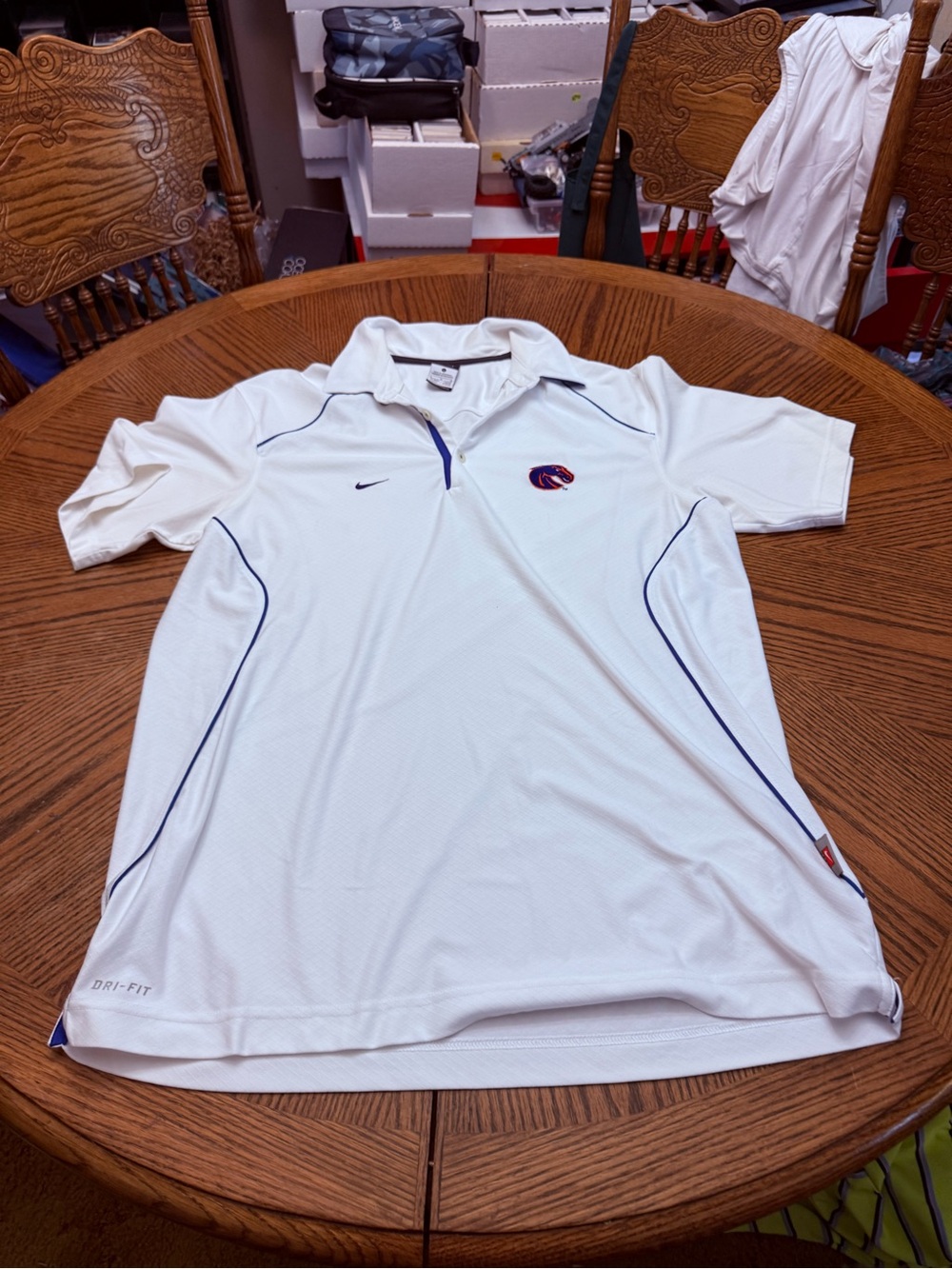 Nike Boise  State Dri-FIT White Men’s Polo with Blue Piping